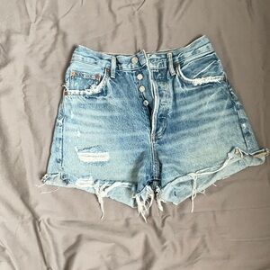 Agolde Dee Blue Jean Shorts with Distressed Raw Hem